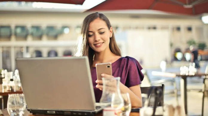 Girl with phone telecom