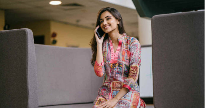 telecom news girl with phone
