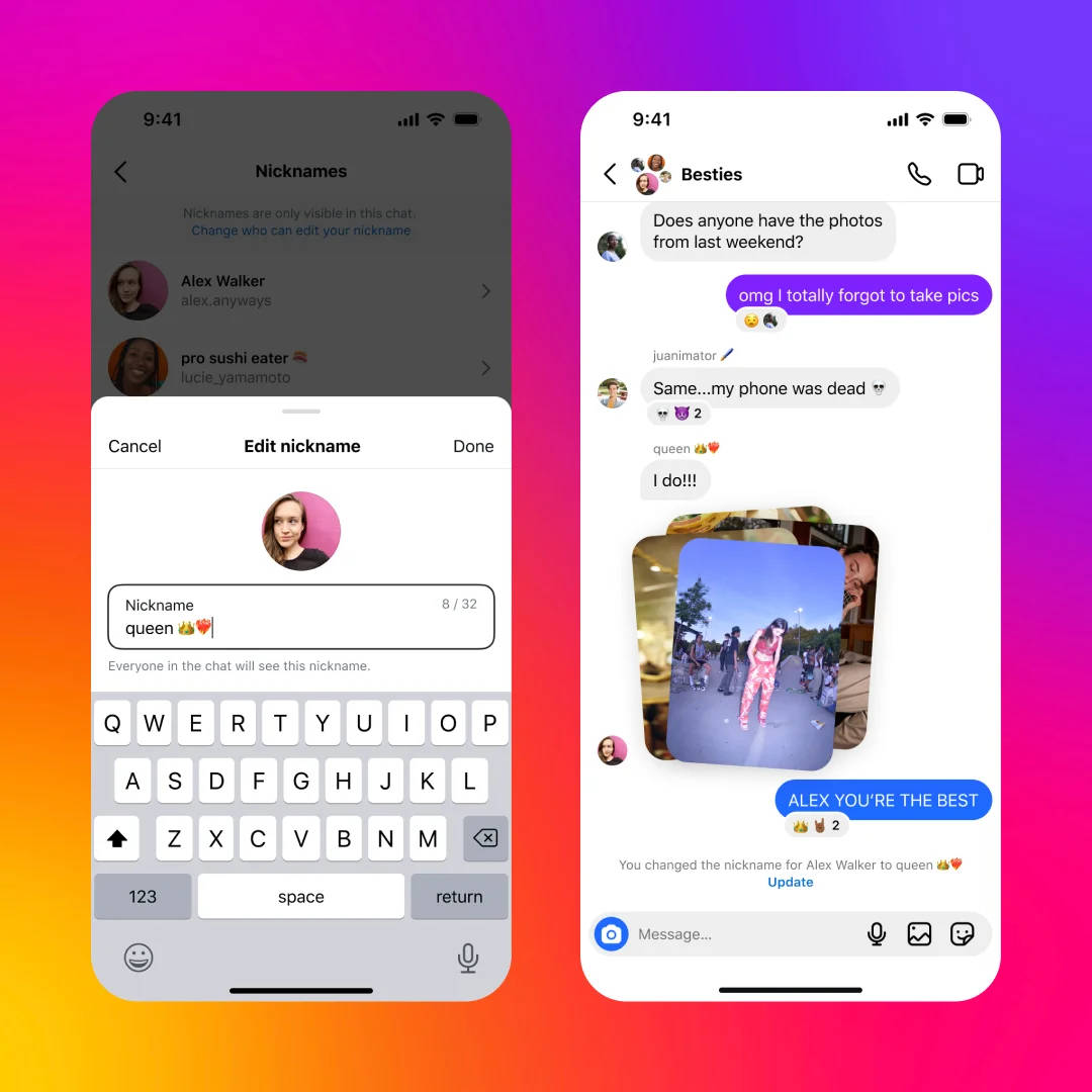 Kini pengguna dapat mengubah nickname diri sendiri dan pengguna lain di DM Instagram. Sumber: Instagram.