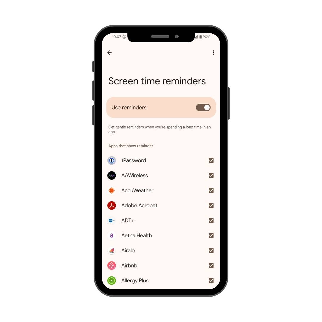 Pengguna dapat menonaktifkan fitur Screen Time Reminders dengan menghilangkan tanda ceklis. 