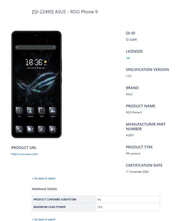 Asus ROG Phone 9 listing