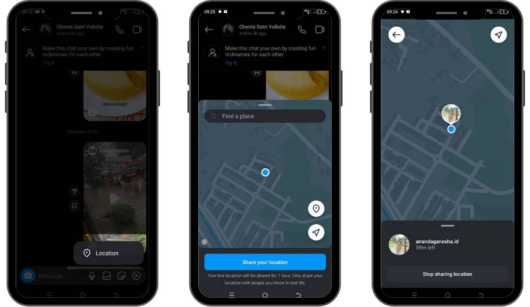 Kirim live location lewat DM Instagram