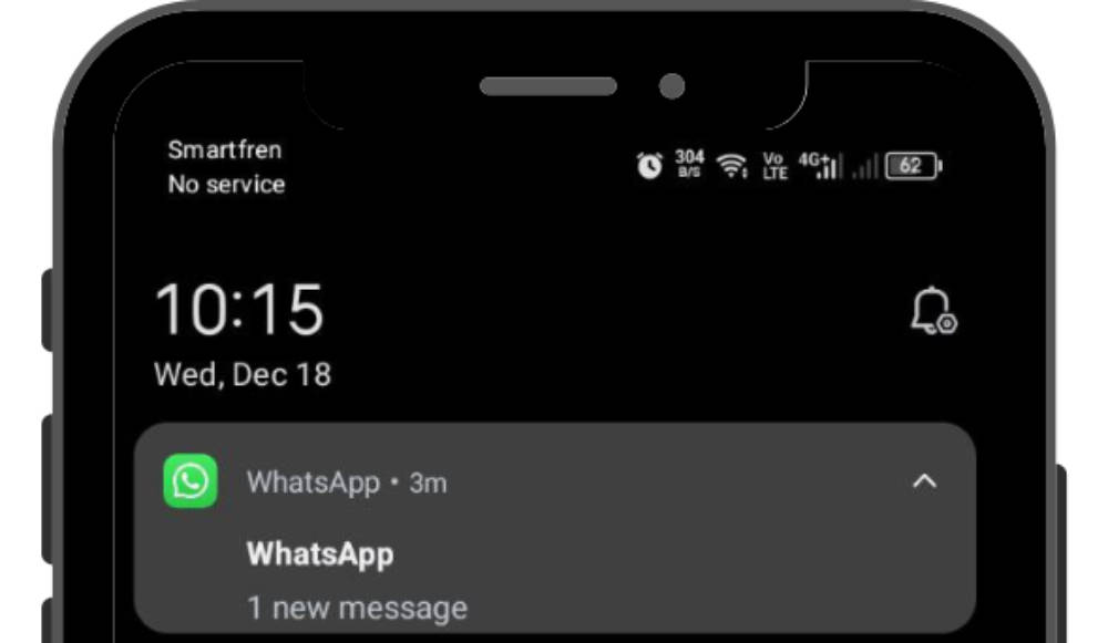 Tampilan notifikasi dari chat yang tersembunyi, tidak menunjukkan identitas pengirim.