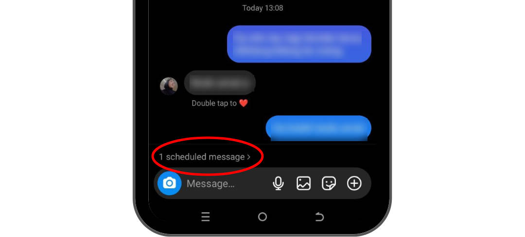 Informasi "1 scheduled message" pada DM Instagram setelah menjadwalkan pesan.