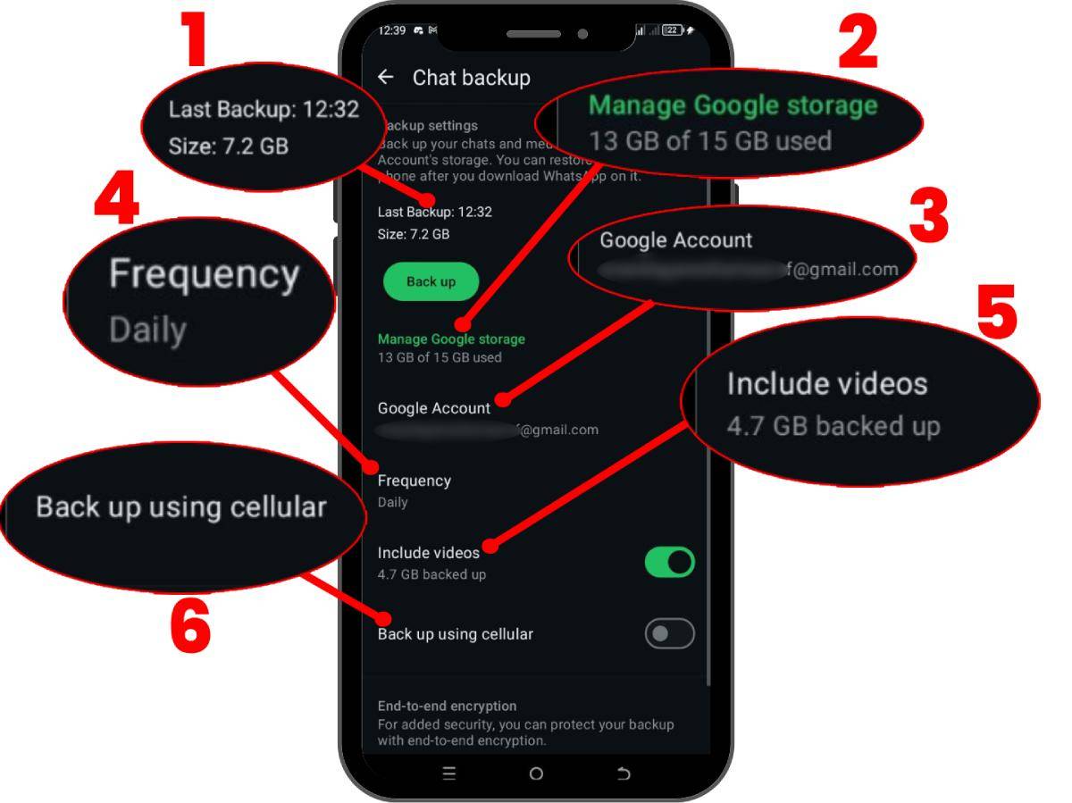 Melakukan breakdown terhadap antarmuka fitur backup pada WhatsApp.