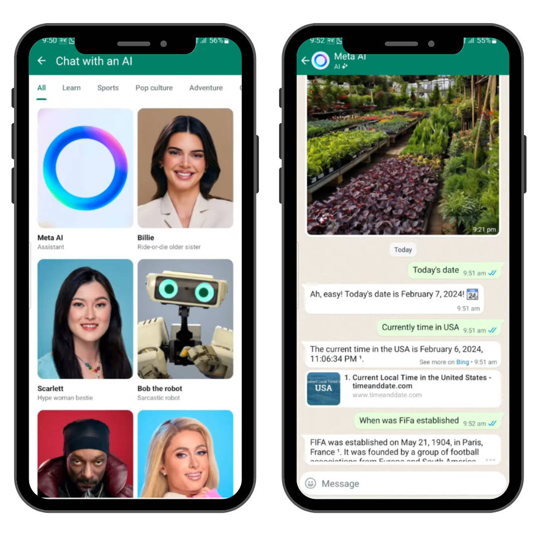 Pilih karakter yang tersedia, atau pilih opsi Meta AI untuk gaya bahasa yang standar. Barulah setelah itu dapat mengirimkan perintah atau pertanyaan lewat kolom obrolan. Sumber: TechUNow