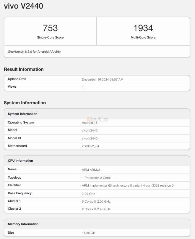 Penayangan smartphone Jovi V50 Lite 5G di laman Geekbench.