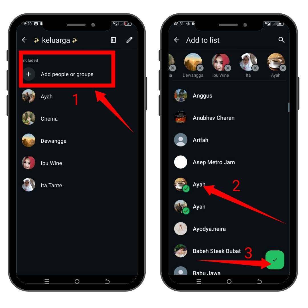 Pilih "Add people or groups", seleksi kontak baru yang ingin ditambahkan, lalu pilih tanda ceklis di pojok kanan bawah. 