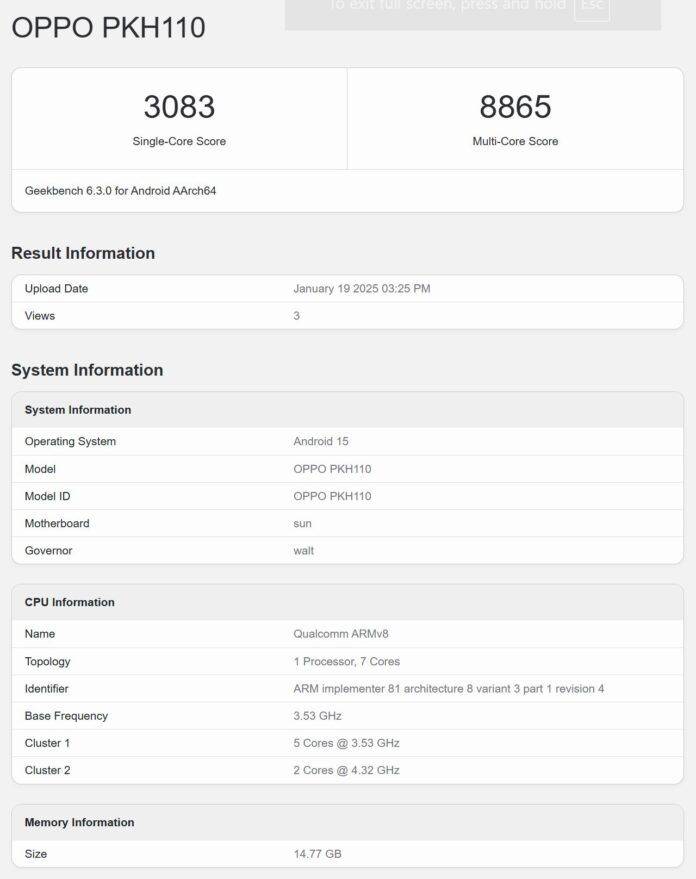 Kemunculan Oppo Find N5 varian China di laman Geekbench.