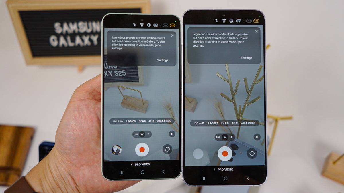 Fitur perekaman LOG pada Galaxy S25 series, dapat diakses via menu Pro di antarmuka aplikasi kamera.