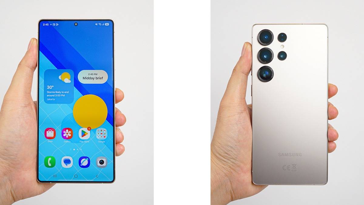 Tampilan depan dan belakang Galaxy S25 Ultra.
