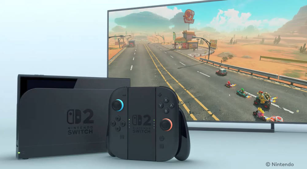 Dock Switch 2 tampak memiliki bentuk melingkar di atasnya. Sumber: Nintendo.
