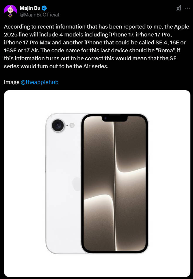 iPhone 17 Air dan iPhone 16E diduga mengacu ke HP yang sama. Sumber: Majin Bu di X/Twitter.