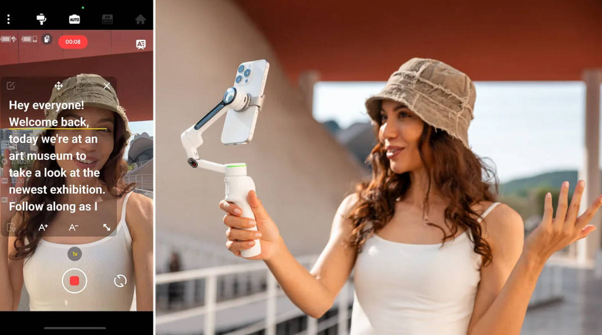 Fitur teleprompter pada Insta360 Flow 2 Pro.