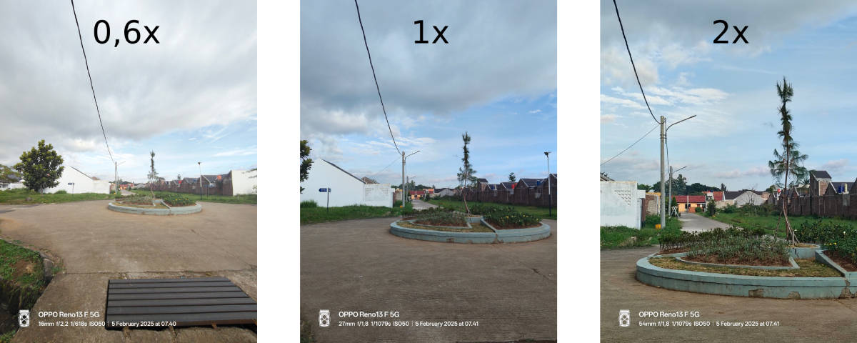 Dari kiri ke kanan: Ultra wide (0,6x), 1x, 2x
