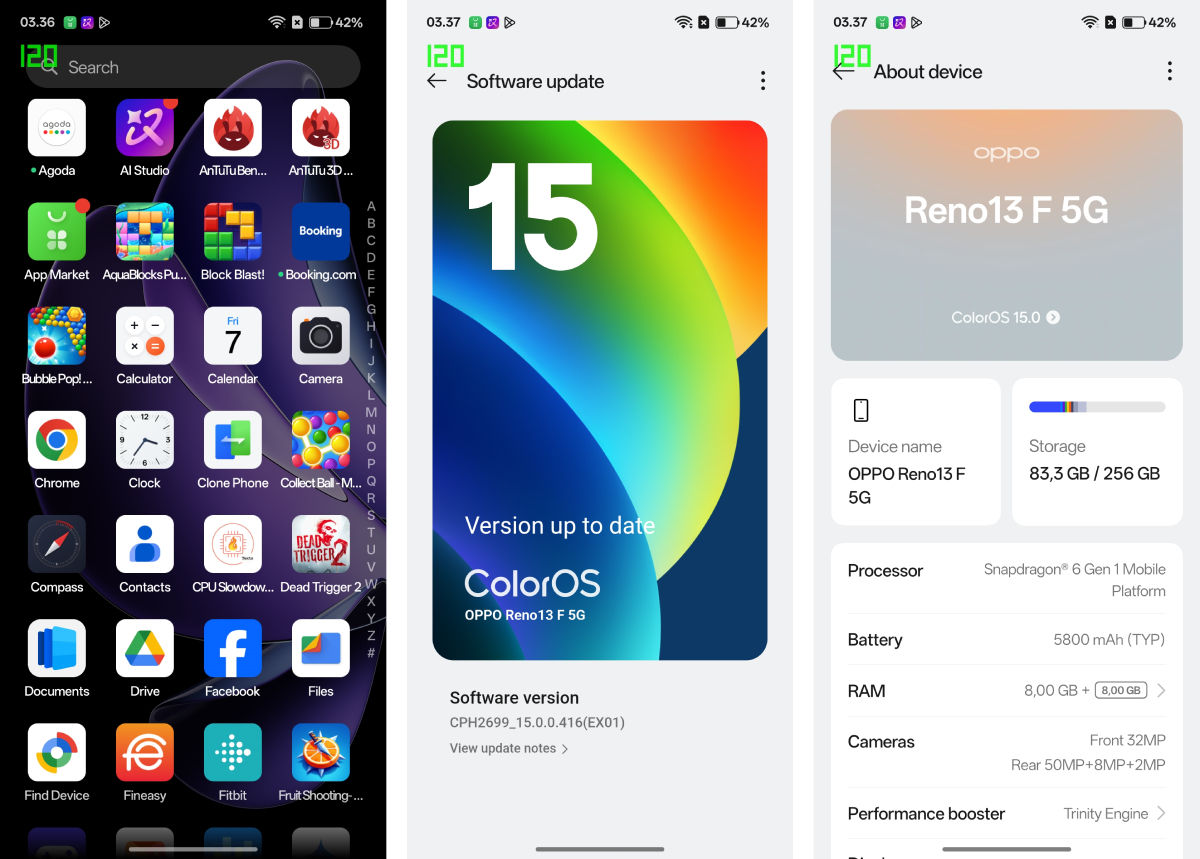 Tangkapan layar antarmuka Oppo Reno 13 F 5G