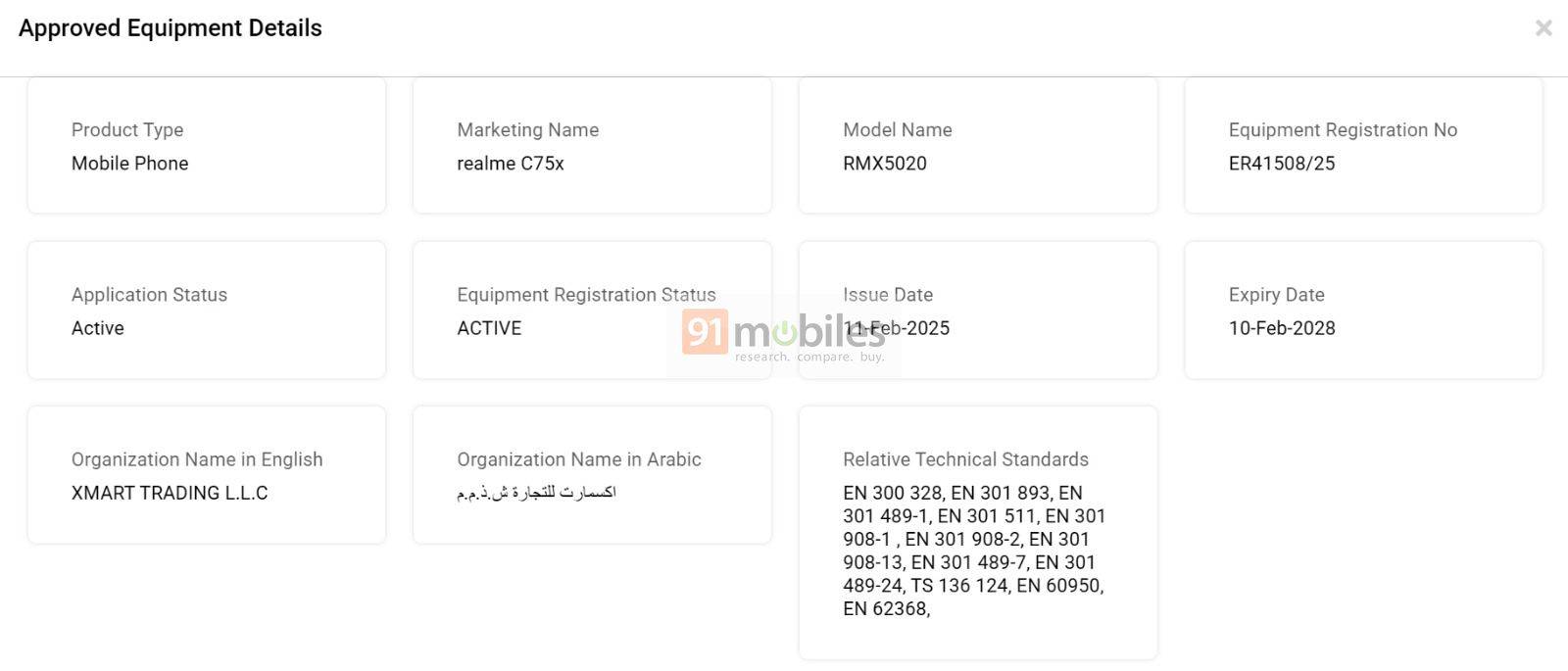 Realme C75x dengan nomor model RMX5020 muncul pada laman basis data TDRA.