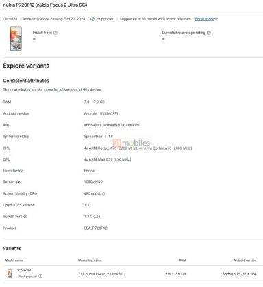 Nubia Focus 2 Ultra 5G di Google Play Console.