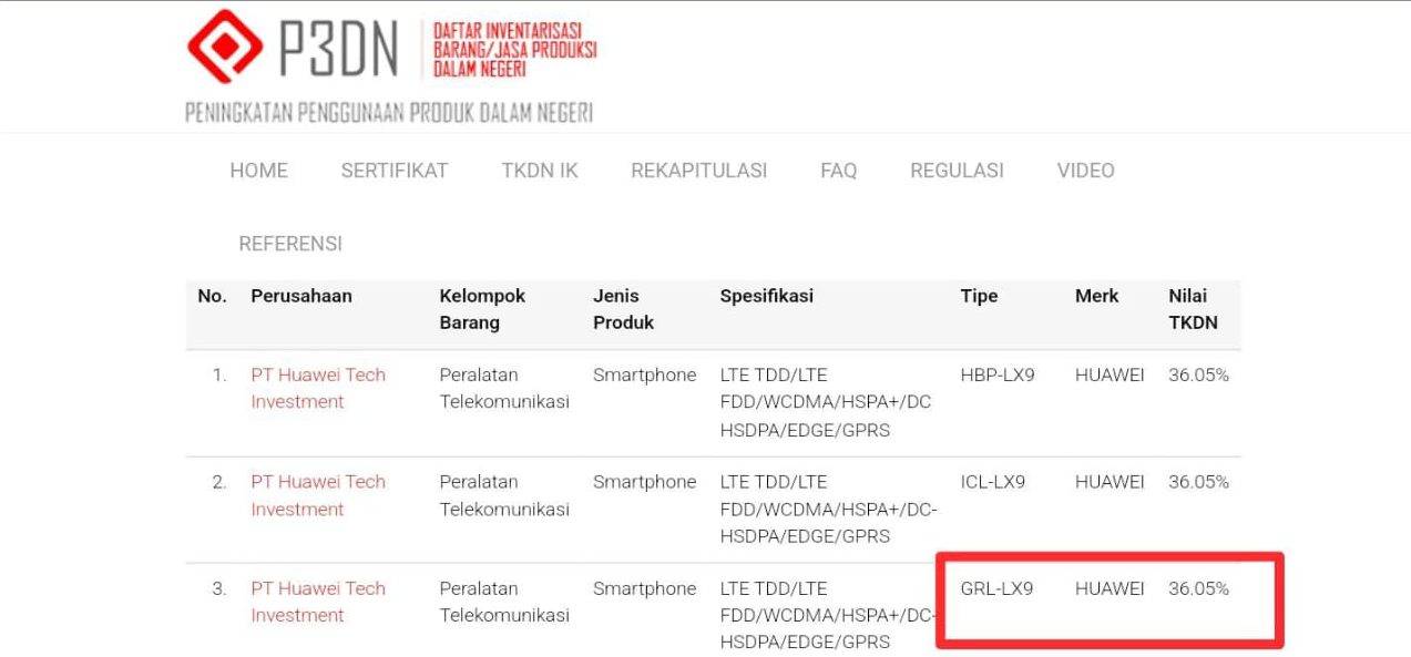 Huawei Mate XT Ultimate di laman TKDN Kemenperin.