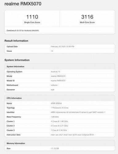 Realme P3 di Geekbench