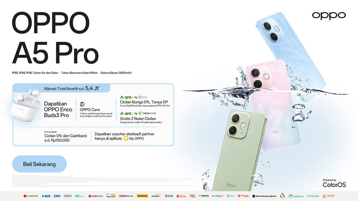 HP Tangguh Oppo A5 Pro Resmi Dijual, Ada Bonus TWS Enco Buds3 Pro Gratis