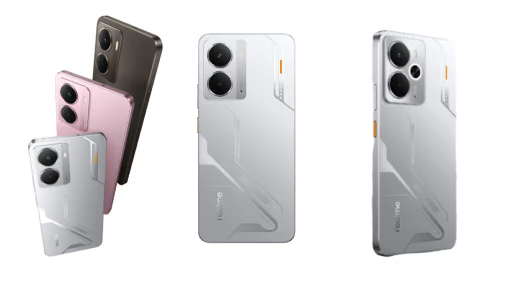 Realme P3 (kiri), Realme Neo 7x (tengah), Realme 14 5G (kanan).