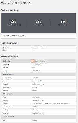 Redmi A5 di Geekbench AI