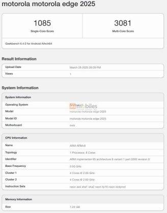 Motorola Edge 2025 di Geekbench