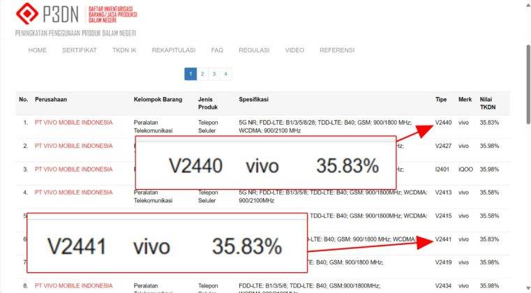 Vivo V50 Lite 4G dan 5G di laman TKDN Kemenperin.