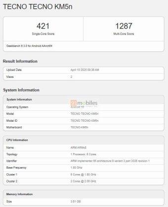 Tecno Spark 40 muncul di laman Geekbench
