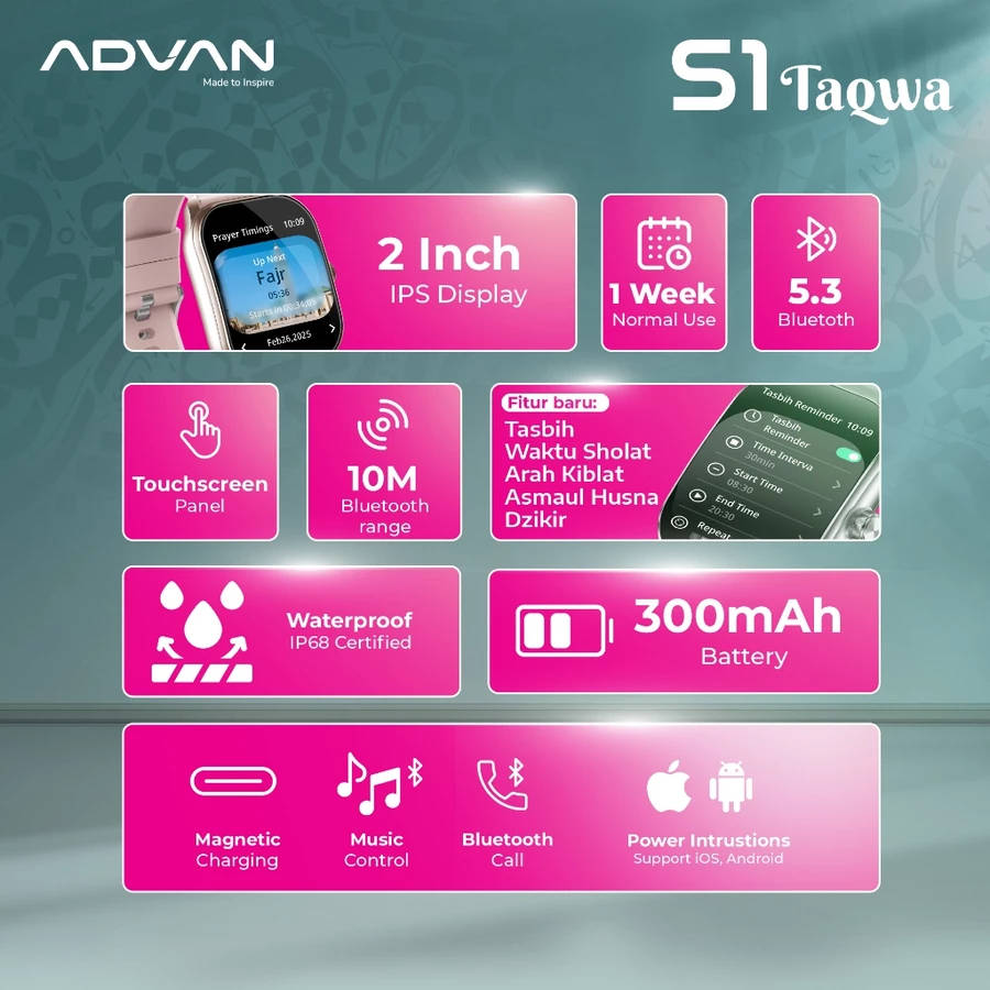 Advan Smartwatch S1 Taqwa Meluncur, Arloji Pintar dengan Fitur-fitur Islami