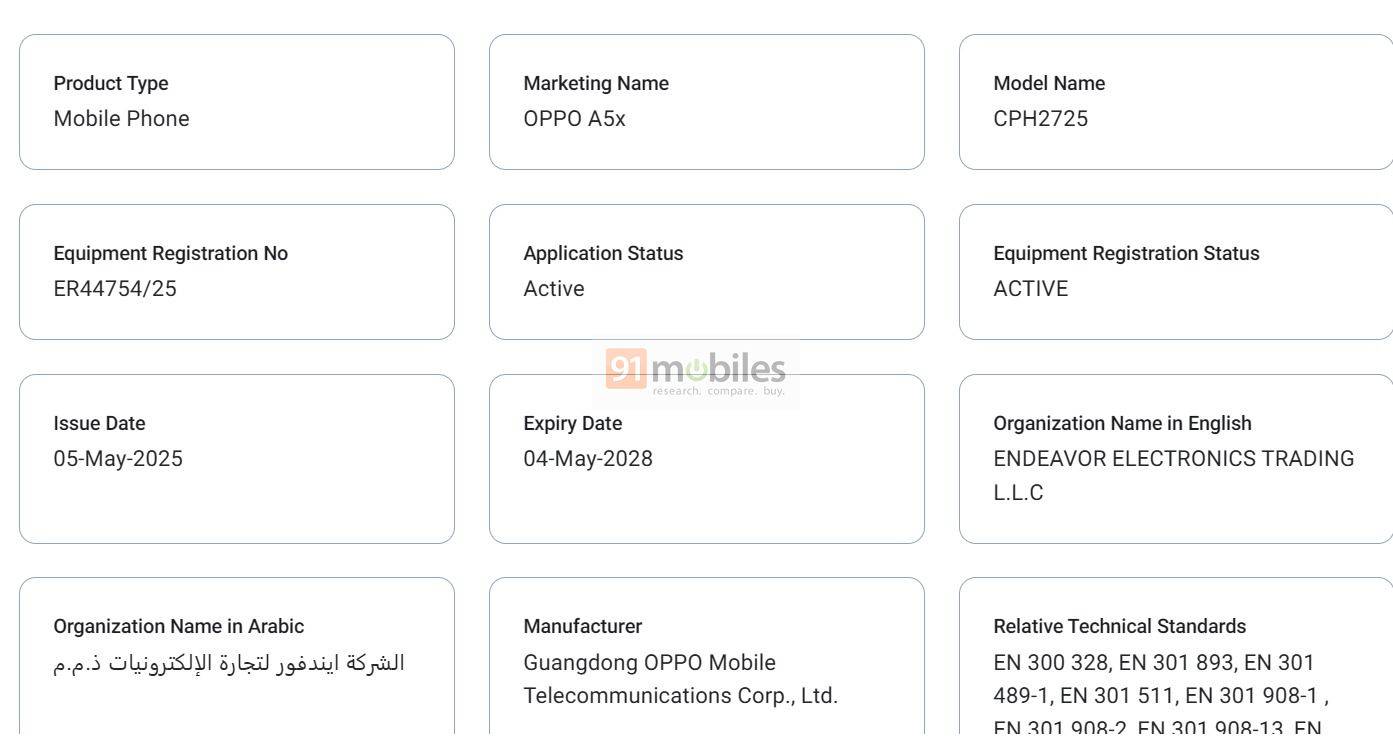 NBTC, Oppo A5x