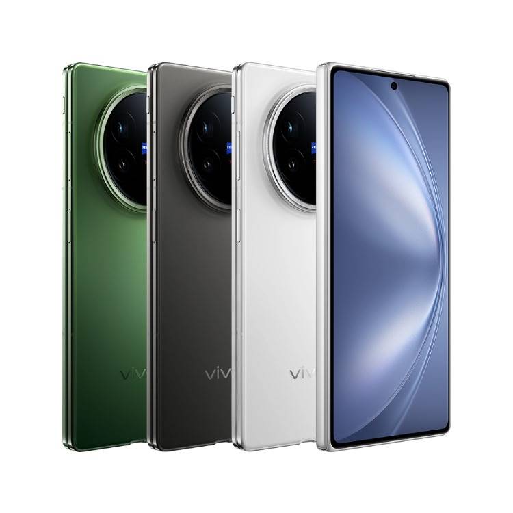Varian warna Vivo X Fold 5 dari kiri ke kanan: Pine Green, Titanium, Putih.