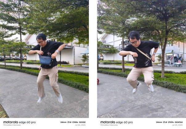 Tanpa Action Shot (kiri), dengan Action Shot (kanan).