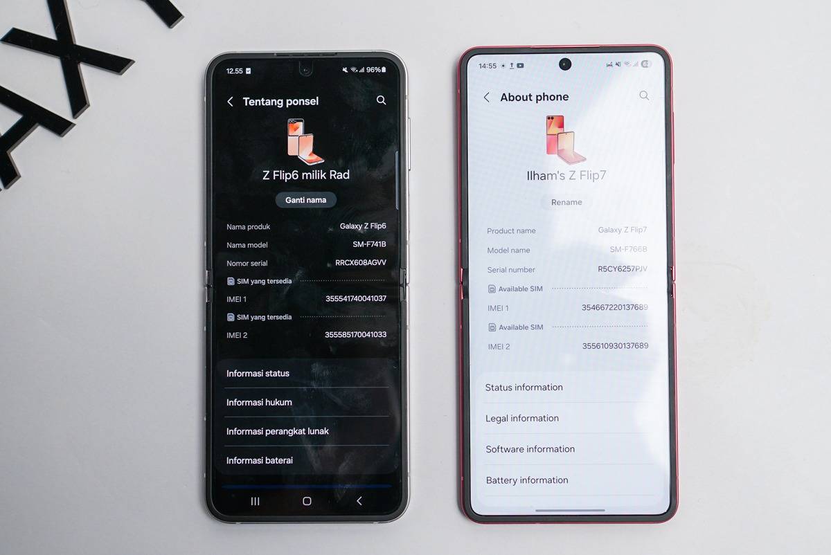 Tampilan " width="1200"  height="802"  class="size-full wp-image-12144"  sizes="(max-width: 1200px) 100vw, 1200px"></img><figcaption id="caption-attachment-12144"  class="wp-caption-text">Tampilan “About Phone” pada Galaxy Z Flip 6 (kiri) dan Flip 7 (kanan)</figcaption></figure><p><em>Benchmark</em> AnTuTu menilai kinerja <em>smartphone</em> dari segi CPU, GPU, memori, dan juga UX. Kendati bukan gambaran yang sepenuhnya nyata, skor AnTuTu lebih tinggi umumnya menandakan kinerja lebih tinggi untuk pemakaian sehari-hari, misalnya bermain <em>game</em> atau <em>multi-tasking</em>. </p><p>Selain AnTuTu, skor pengujian Geekbench 6 untuk Galaxy Z Flip 7 juga telah mengemuka di dunia maya. Menurut laman <a href="https://www.sammobile.com/news/more-galaxy-z-flip-7-exynos-2500-benchmark-scores-have-arrived/"  class="external"><em>SamMobile.com</em></a>, ponsel lipat ini mencapai skor <strong>2.356 poin (<em>single-core</em>) dan 8.076 poin (<em>multi-core</em>). </strong></p><div class="amp-ad"><amp-ad  width="300" height="250" data-loading-strategy="prefer-viewability-over-views"  type="doubleclick" data-slot="/10578778/RB_300x250" data-multi-size="300x250,200x200,250x250" data-multi-size-validation="false" json={"targeting":{"mode":"amp","pageType":"hubblog","url":"/id/hub/samsung-galaxy-z-flip-7-vs-galaxy-z-flip-6-bukan-cuma-beda-tampilan/amp/","threeg":"","processor":"","os":"","devicetype":"","brandtype":"","screensize":"","lowestpr":"","highestpr":"","exmem":""},"categoryExclusions":[]}></amp-ad></div><p>Lagi-lagi besaran skor tersebut mengalahkan Galaxy Z Flip 6 yang mencapai <strong>1.891 poin (<em>single-core</em>) dan 6.158 poin (<em>multi-core</em>), </strong>berdasarkan hasil pengujian internal.</p><p>Walaupun Galaxy Z Flip 6 mendapatkan skor <em>benchmark</em> lebih rendah, ponsel ini tetap mampu menawarkan pengalaman pengguna yang gesit untuk bermain <em>game</em>. Hanya saja, Galaxy Z Flip 7 kemungkinan bisa meraih <em>frame rate</em> lebih tinggi pada beberapa judul <em>game</em> tertentu. </p><div class="table-data"><div class="table-data"><table><tbody><tr><td><strong>Spesifikasi</strong></td><td><strong>Galaxy Z Flip 7</strong></td><td><strong>Galaxy Z Flip 6</strong></td></tr><tr><td>Chipset</td><td>Exynos 2500 (3 nm)</td><td>Snapdragon 8 Gen 3 (4 nm)</td></tr><tr><td>CPU dan GPU</td><td>CPU 10-<em>core</em>, terdiri atas 1x Cortex X5 (3,3 GHz), 2x Cortex A725 (2,74 GHz), 5x Cortex A725 (2,36 GHz), dan 2x Cortex A520 (1,8 GHz). GPU Xclipse 950.</td><td>CPU 8-<em>core, </em>terdiri atas 1x Cortex X4 (3,39 GHz), 3x Cortex A720 (3,1 GHz), 2x Cortex A720 (2,9 GHz), 2x Cortex A520 (2,2 GHz). GPU Adreno 750.</td></tr><tr><td>AnTuTu v10</td><td>2.230.000 poin</td><td>1.497.995 poin</td></tr><tr><td>Geekbench 6 <em>single-core</em></td><td>2.356 poin</td><td>1.891 poin</td></tr><tr><td>Geekbench 6 <em>multi-core</em></td><td>8.076 poin</td><td>6.158 poin</td></tr></tbody></table></div></div><p> </p><h2 id="Samsung_Galaxy_Z_Flip_7_vs_Samsung_Galaxy_Z_Flip_6:_Layar_dan_desain">Samsung Galaxy Z Flip 7 vs Samsung Galaxy Z Flip 6: Layar dan desain</h2><p>Galaxy Z Flip 7 kini menyuguhkan layar <em>cover</em> berukuran 4,1 inci, paling besar dalam sejarah Galaxy Z Flip <em>series</em>. Layar <em>cover</em> ini benar-benar menutupi keseluruhan sisi area atas pada bodi belakang, hanya menyisakan secuil area untuk menampung kamera. </p><p>Resolusi layar <em>cover</em> tersebut adalah 948 x 1.048 piksel, mendukung <em>refresh rate</em> 120 Hz dan kecerahan maksimal hingga 2.600 nit. Dengan layar yang menawarkan tampilan <em>edge-to-edge, </em>Samsung sungguh memaksimalkan area visual di layar depan. </p><figure id="attachment_12145"  class="wp-caption aligncenter"><img src="https://static.hub.91mobiles.com/multisite/wp-content/uploads/sites/6/2025/07/flip-4.jpg?tr=q-70,q-70"  alt="Layar penutup Galaxy Z Flip 7 (kiri) tampak memenuhi keseluruhan area, kontras dengan layar penutup Galaxy Z Flip 6 (kanan) yang lebih kecil."  width="1200"  height="802"  class="size-full wp-image-12145"  sizes="(max-width: 1200px) 100vw, 1200px"></img><figcaption id="caption-attachment-12145"  class="wp-caption-text">Layar penutup Galaxy Z Flip 7 (kiri) tampak memenuhi keseluruhan area, kontras dengan layar penutup Galaxy Z Flip 6 (kanan) yang lebih kecil.</figcaption></figure><p>Secara kontras, ukuran layar penutup pada Galaxy Z Flip 6 hanya 3,4 inci dengan <em>refresh rate</em> 60 Hz. Terlihat dari tampilannya bahwa layar <em>cover</em> ini memiliki <em>bezel</em> yang tebal, serta menyisakan ruang lebih banyak yang tidak tertutupi layar.</p><p>Kala itu Galaxy Z Flip 6 dianggap kalah saing dibandingkan sejumlah rivalnya dengan layar <em>cover</em> lebih luas, misalnya seperti Moto Razr 60 Ultra. Kini dengan layar penutup “penuh” pada Galaxy Z Flip 7, Samsung berhasil menjawab persaingan tren industri HP<em> flip</em> masa kini.</p><amp-carousel width="600"  height="480"  type="slides"  layout="responsive"><amp-img src="https://static.hub.91mobiles.com/multisite/wp-content/uploads/sites/6/2025/07/WhatsApp-Image-2025-07-10-at-16.12.30_f80ad8dd.jpg?tr=q-70,q-70"  width="600"  height="401"  layout="responsive"></amp-img>
<amp-img src="https://static.hub.91mobiles.com/multisite/wp-content/uploads/sites/6/2025/07/flip-3.jpg?tr=q-70,q-70"  width="600"  height="401"  layout="responsive"></amp-img>
<amp-img src="https://static.hub.91mobiles.com/multisite/wp-content/uploads/sites/6/2025/07/flip-5.jpg?tr=q-70,q-70"  width="600"  height="401"  layout="responsive"></amp-img></amp-carousel><p>Selai dari segi layar <em>cover</em>, layar utama Flip 7 juga kini lebih luas dengan ukuran <strong>6,9 inci</strong>, bukan lagi 6,7 inci seperti Flip 6. <strong>Ketebalan bodinya Flip 7 pun hanya 6,5 mm saat terbentang</strong>, menjadikannya Galaxy Z Flip paling tipis yang pernah dibuat. Secara kontras, Galaxy Z Flip 6 hadir dengan ketebalan 6,9 mm.</p><div class="table-data"><div class="table-data"><table><tbody><tr><td><strong>Spesifikasi</strong></td><td><strong>Galaxy Z Flip 7</strong></td><td><strong>Galaxy Z Flip 6</strong></td></tr><tr><td>Layar utama</td><td>Foldable Dynamic LTPO AMOLED 2X <strong>6,9 inci </strong>(1.080 x 2.520 piksel), <em>refresh rate</em> 120 Hz</td><td>Foldable Dynamic LTPO AMOLED 2X 6,7 inci (1.080 x 2.640 piksel), <em>refresh rate</em> 120 Hz</td></tr><tr><td>Layar penutup</td><td>Super AMOLED <strong>4,1 inci </strong>(<strong>948 x 1.048 piksel</strong>), <em>refresh rate</em> <strong>120 Hz</strong>, kecerahan maksimal <strong>2.600 nit</strong> </td><td>Super AMOLED 3,4 inci (720 x 748 piksel), <em>refresh rate</em> 60 Hz, kecerahan maksimal 1.600 nit</td></tr><tr><td>Dimensi bodi</td><td><p>166,7 x 75,2 x <strong>6,5 mm</strong> (saat terbentang)</p><p>85,5 x 75,2 x <strong>13,7 mm</strong> (saat dilipat)</p><p>Bobot 188 gram</p></td><td><p>165,1 x 71,9 x 6,9 mm (saat terbentang)</p><p>85,1 x 71,9 x 14,9 mm (saat dilipat)</p><p>Bobot 187 gram</p></td></tr><tr><td>Ketahanan bodi</td><td>Plastik (depan), Gorilla Glass Victus 2 (belakang), aluminium (bingkai)</td><td>Plastik (depan), Gorilla Glass Victus 2 (belakang), aluminium (bingkai)</td></tr><tr><td>Varian warna</td><td>Blue Shadow, Jet Black, Coral Red, Mint (eksklusif daring)</td><td>Yellow, Silver Shadow, Blue, Mint. Varian eksklusif daring: Crafted Black, White, Peach.</td></tr></tbody></table></div></div><p> </p><h2 id="Galaxy_Z_Flip_7_vs_Galaxy_Z_Flip_6:_Baterai_dan_konektivitas">Galaxy Z Flip 7 vs Galaxy Z Flip 6: Baterai dan konektivitas</h2><p>Di luar dari ketebalan bodinya yang kian menipis, Galaxy Z Flip 7 5G justru mengalami peningkatan kapasitas baterai dibandingkan pendahulunya. </p><p>Generasi teranyar ini diketahui mengusung <strong>baterai 4.300 mAh</strong>, naik sedikit dari pendahulunya yang dibekali baterai 4.000 mAh. </p><p>Di sisi lain, fitur pengisian dayanya sama sekali tidak mengalami perubahan. Keduanya kompak mengusung <em>fast charging</em> 25 <em>watt</em> via kabel dan 15 <em>watt</em> nirkabel. Kontras dengan sejumlah pesaingnya seperti Oppo Find N3 Flip (44 <em>watt</em>) dan Motorola Razr 60 Ultra (68 <em>watt</em>). </p><p>Samsung juga melakukan peningkatan minor pada fitur konektivitas Galaxy Z Flip 7, sekarang hadir dengan Wi-Fi 7 dan Bluetooth 5.4, tidak lagi “sekadar” Wi-Fi 6E dan Bluetooth 5.3 pada Flip 6. </p><h2 id="Galaxy_Z_Flip_7_vs_Galaxy_Z_Flip_6:_Software">Galaxy Z Flip 7 vs Galaxy Z Flip 6: Software</h2><p>Baik Galaxy Z Flip 7 maupun Galaxy Z Flip 6 dijanjikan dengan masa pembaruan OS dan <em>patch</em> keamanan hingga 7 tahun. Bedanya, Galaxy Z Flip 7 dirilis menggunakan One UI 8 berbasis Android 16, sementara Flip 6 hadir dengan versi Android 2 tahun lebih lawas alias Android 14 (One UI 6.1.1). </p><p>Dengan kata lain, Galaxy Z Flip 7 yang memang merupakan HP keluaran terbaru bakal lebih siap digunakan dalam jangka waktu panjang. Dalam 7 tahun ke depan, Flip 7 akan meraih <em>update</em> ke Android 23 di tahun 2032, sementara Flip 6 hanya bisa diperbarui hingga Android 20 pada tahun 2031.</p><figure id="attachment_12152"  class="wp-caption aligncenter"><img src="https://static.hub.91mobiles.com/multisite/wp-content/uploads/sites/6/2025/07/WhatsApp-Image-2025-07-10-at-16.12.30_eab1316d.jpg?tr=q-70,q-70"  alt="Tampilan informasi software pada Galaxy Z Flip 6 (kiri) dan Flip 7 (kanan)."  width="1200"  height="802"  class="size-full wp-image-12152"  sizes="(max-width: 1200px) 100vw, 1200px"></img><figcaption id="caption-attachment-12152"  class="wp-caption-text">Tampilan informasi software pada Galaxy Z Flip 6 (kiri) dan Flip 7 (kanan).</figcaption></figure><p>Tak hanya itu, Galaxy Z Flip 7 juga akhirnya dibekali fitur <strong>Samsung DeX</strong> untuk menampilkan antarmuka bak PC saat terhubung dengan monitor dan <em>keyboard</em>. Sebuah fitur yang sudah lama dinantikan untuk seri Galaxy Z Flip. </p><p>Fitur <em>display output</em> sebenarnya sudah hadir sejak Galaxy Z Flip 5, namun HP tersebut tidak dibekali Samsung DeX karena terkendala isu termal. Untuk Galaxy Z Flip 6, pengguna dapat menggunakan opsi “force desktop mode” kendati tidak menyuguhkan optimalisasi sebaik Samsung DeX. </p><div class="table-data"><div class="table-data"><table><tbody><tr><td><strong>Spesifikasi</strong></td><td><strong>Galaxy Z Flip 7</strong></td><td><strong>Galaxy Z Flip 6</strong></td></tr><tr><td>Sistem operasi saat rilis</td><td>Android 16, One UI 7</td><td>Android 14, One UI 6.1.1</td></tr><tr><td>Masa dukungan <em>update</em> OS</td><td>7 tahun generasi versi Android + <em>patch</em> keamanan</td><td>7 tahun generasi versi Android + <em>patch</em> keamanan</td></tr><tr><td>Fitur Samsung DeX</td><td>Ada</td><td>Tidak ada, namun tersedia fitur “force desktop mode” melalui Developer Options.</td></tr></tbody></table></div></div><p> </p><p>Sebagian spesifikasi Galaxy Z Flip 7 memang tidak mengalami perubahan dari sebelumnya, seperti kamera dan fitur pengisian daya. Namun, Galaxy Z Flip 7 kini menghadirkan peningkatan yang selama ini dinantikan, yakni layar <em>cover</em> yang lebih besar serta menutupi hampir keseluruhan area atas. </p><p>Selain itu, Flip 7 juga kini lebih tipis, punya baterai lebih besar, dan juga lebih <em>powerful</em> lantaran menggunakan Exynos 2500.</p><p>Layar utamanya juga menjadi lebih besar, diikuti dengan unsur <em>software</em> lebih unggul untuk menunjang produktivitas dan penggunaan jangka panjang. Semua peningkatan ini bisa didapatkan dengan selisih kenaikan harga yang cuman Rp 500 ribu. Tertarik <em>upgrade</em>?</p>
<aside class="mashsb-container mashsb-main mashsb-stretched"><div class="mashsb-box"><div class="mashsb-buttons"><a class="mashicon-facebook mash-large mash-nomargin mash-center mashsb-noshadow external"  href="https://www.facebook.com/sharer.php?u=https%3A%2F%2Fwww.91mobiles.com%2Fid%2Fhub%2Fsamsung-galaxy-z-flip-7-vs-galaxy-z-flip-6-bukan-cuma-beda-tampilan%2F"><span class="icon"></span><span class="text">Share</span></a><a class="mashicon-twitter mash-large mash-nomargin mash-center mashsb-noshadow external"  href="https://twitter.com/intent/tweet?text=Samsung%20Galaxy%20Z%20Flip%207%20Vs%20Galaxy%20Z%20Flip%206%2C%20Bukan%20Cuma%20Beda%20Tampilan&url=https://www.91mobiles.com/id/hub/samsung-galaxy-z-flip-7-vs-galaxy-z-flip-6-bukan-cuma-beda-tampilan/&via=91mobiles"><span class="icon"></span><span class="text">Tweet</span></a><a class="mashicon-whatsapp mash-large mash-nomargin mash-center mashsb-noshadow external"  href="whatsapp://send?text=Samsung%20Galaxy%20Z%20Flip%207%20Vs%20Galaxy%20Z%20Flip%206%2C%20Bukan%20Cuma%20Beda%20Tampilan%20-%20https%3A%2F%2Fwww.91mobiles.com%2Fid%2Fhub%2Fsamsung-galaxy-z-flip-7-vs-galaxy-z-flip-6-bukan-cuma-beda-tampilan%2F"><span class="icon"></span><span class="text">Share</span></a><div class="onoffswitch2 mash-large mashsb-noshadow"></div></div>
            </div>
                <div></div><div class="mashsb-toggle-container"></div></aside>
            <!-- Share buttons by mashshare.net - Version: 4.0.47--></body></html>
</p></p>    </div>
    </div>
    <script></script>    <div class=
