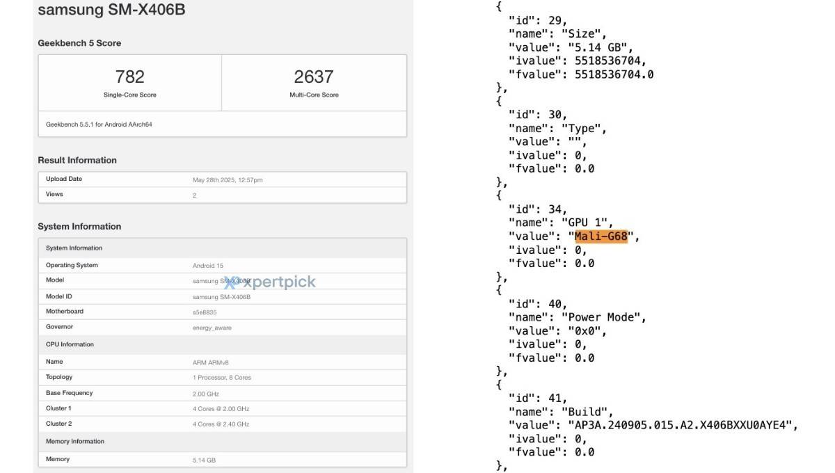 Galaxy Tab S10 Lite terlihat di basis data Geekbench. Sumber: Xpertpick via GSM Arena.
