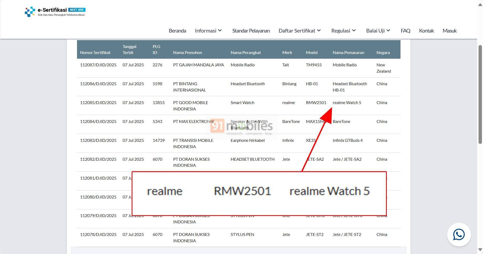 Realme Watch 5 muncul di SDPPI Postel.