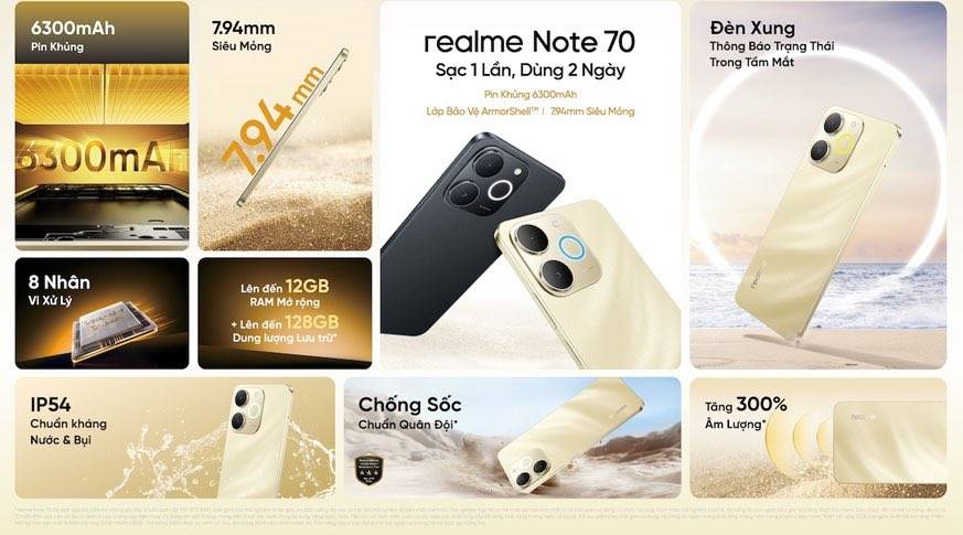 Spesifikasi Realme Note 70 di Vietnam.