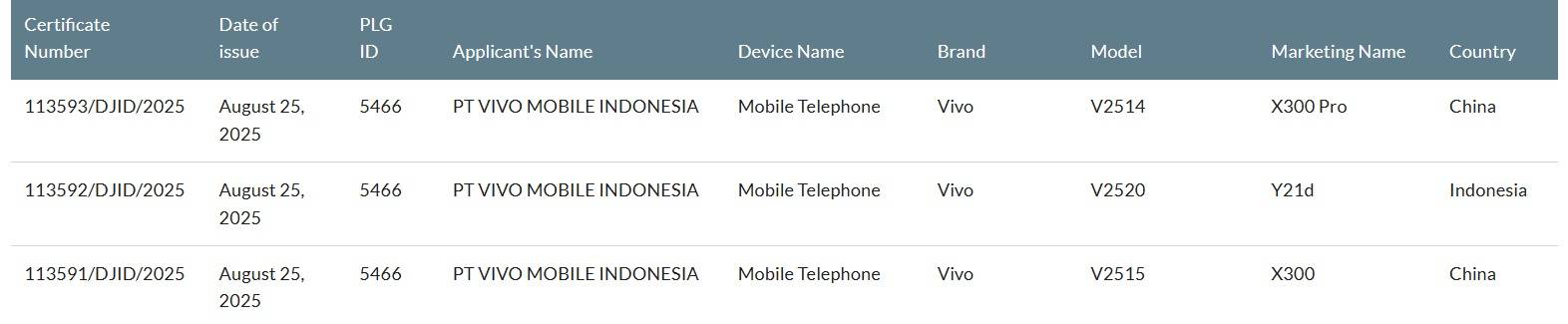 Vivo X300, X300 Pro, dan Y21d "mejeng" di situs SDPPI Postel.