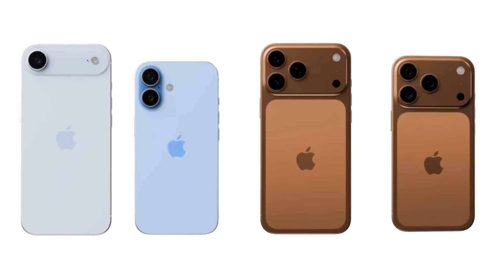 Dari kiri ke kanan: iPhone 17 Air, iPhone 17, iPhone 17 Pro, dan iPhone 17 Pro Max. Sumber: YouTube/Demon's Tech