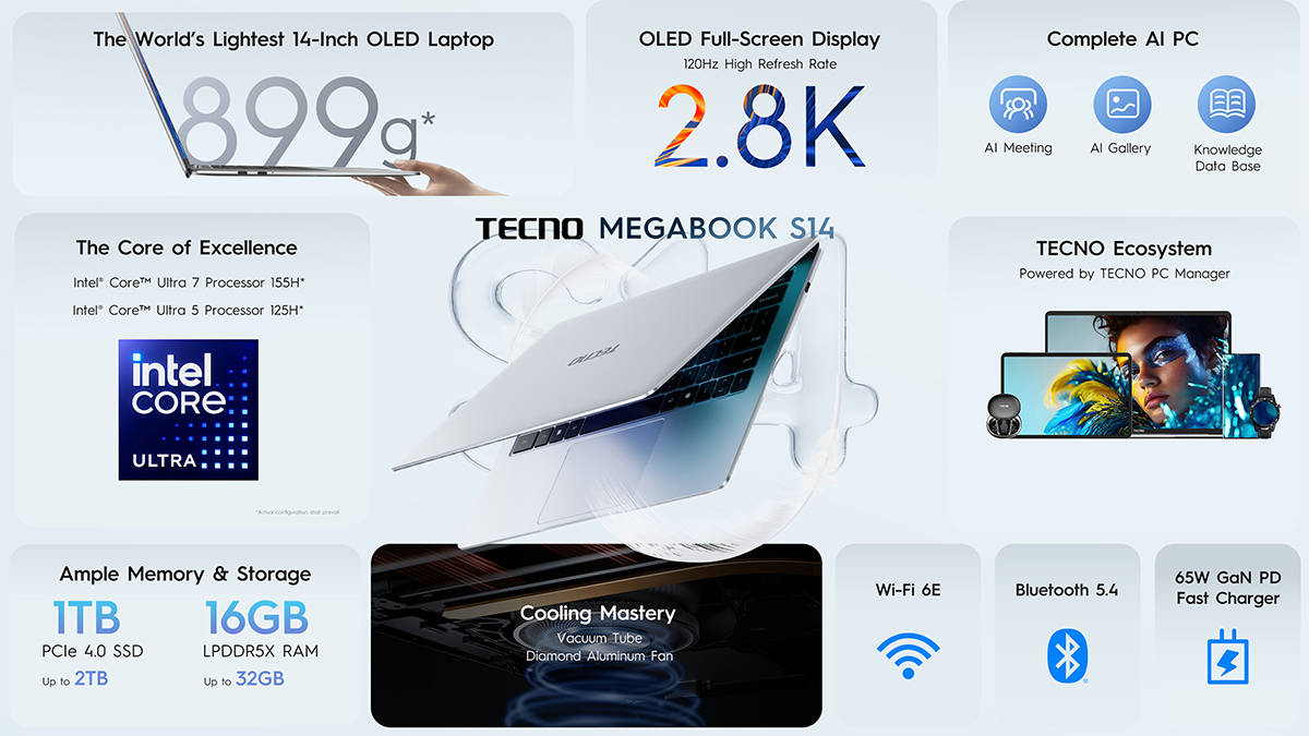 Tecno Rilis Megabook S14 di Indonesia, Laptop OLED 14 Inci Teringan di Dunia