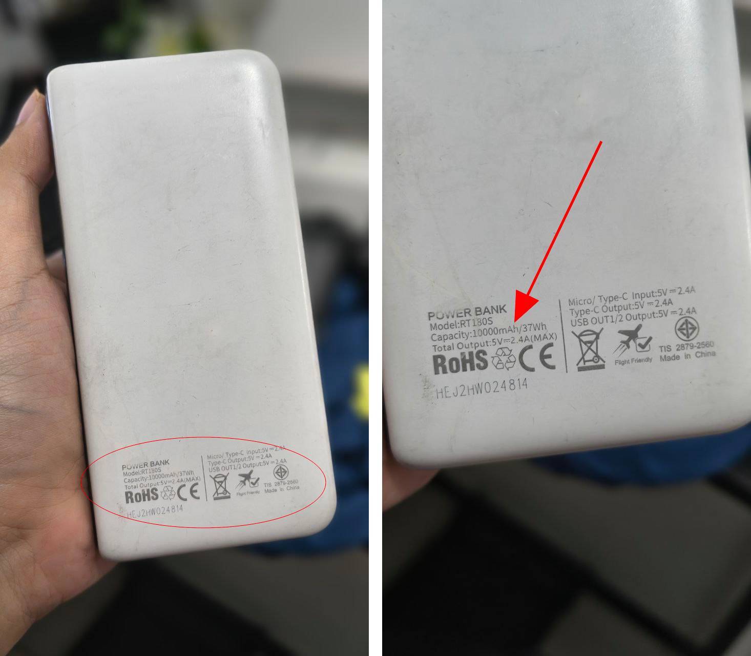 Label informasi pada power bank.