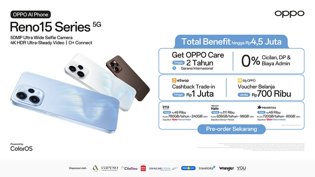 Pre-order Oppo Reno 15 Series Resmi Dibuka di Indonesia, Ada Bonus Rp 4,5 Juta
