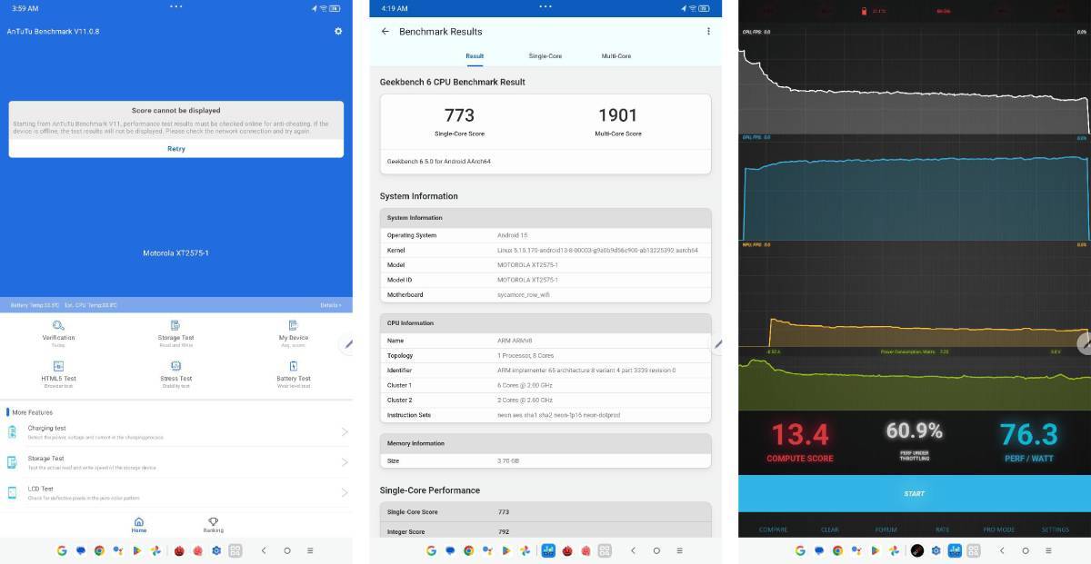 Sekumpulan benchmark Moto Pad 60 Neo.
