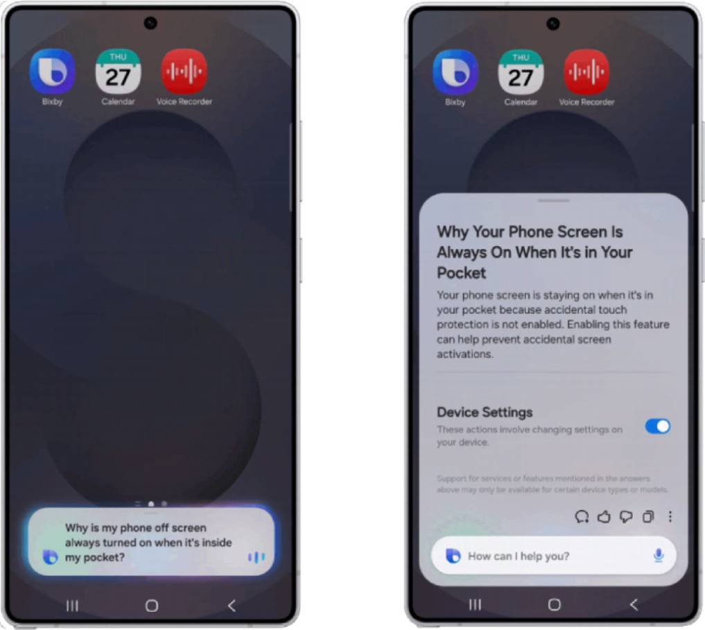 Demonstrasi penggunaan Bixby untuk mengubah pengaturan ponsel.