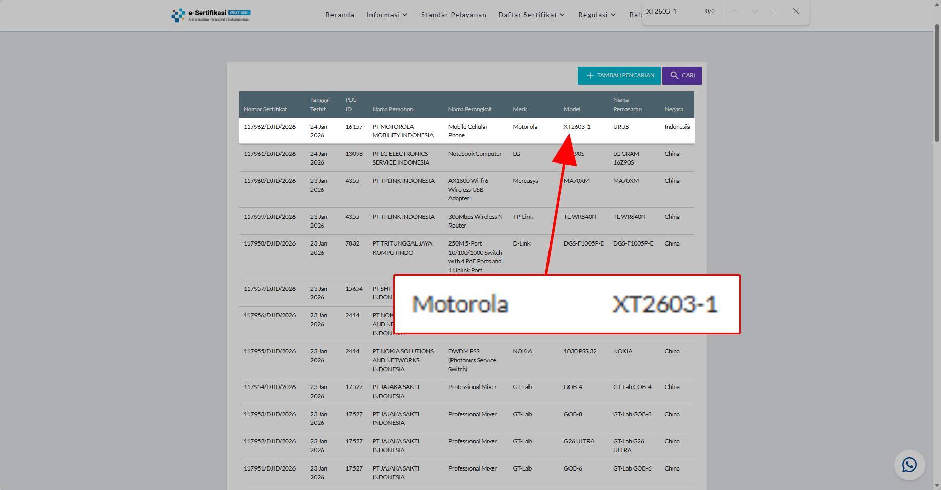 Nomor XT2603-1 muncul di Postel, diyakini sebagai Moto X70 Air Pro (China) dan Motorola Signature (global).