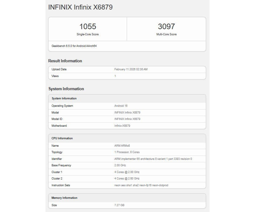 Infinix Note 60 muncul di Geekbench, diprediksi menggunakan Dimensity 7400.