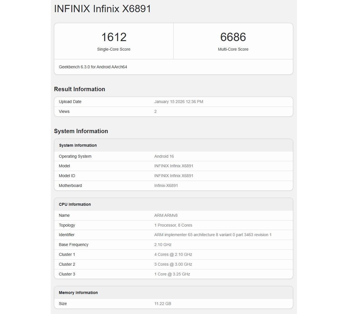Bocoran Infinix GT 50 Pro di Geekbench.