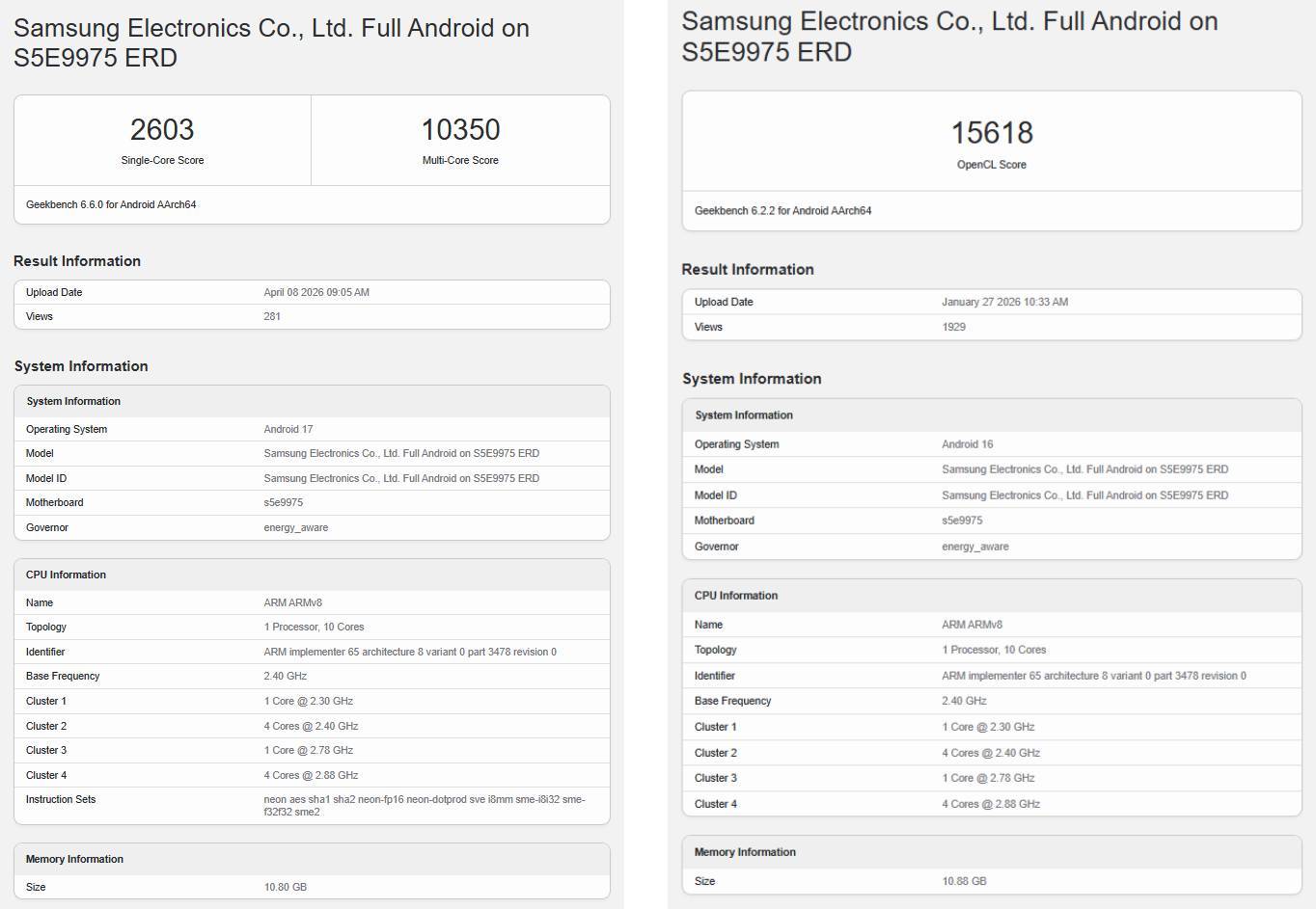 Exynos 2700 di laman Geekbench.