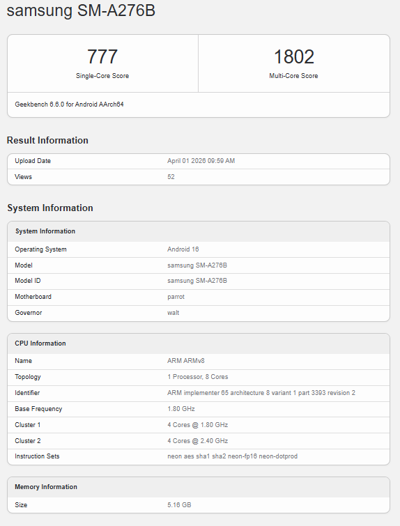 Galaxy A27 muncul di Geekbench.